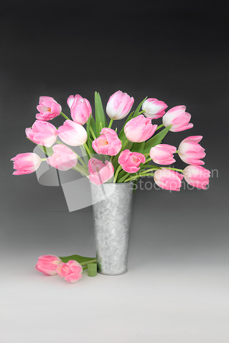 Image of Springtime Pink Tulip Flower Arrangement in a Vase 