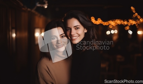 Image of In the vibrant ambiance of a nightclub, an affectionate LGBT couple shares romantic moments, celebrating love and unity.