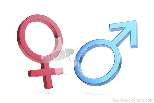 Image of Metal red female and blue male gender symbols