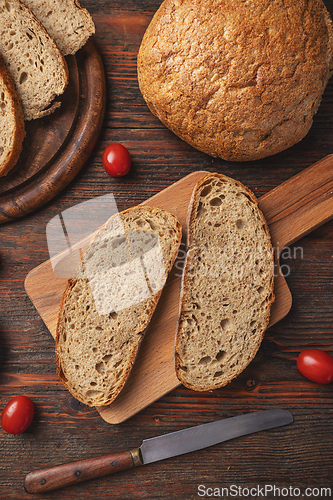 Image of Top view of sliced rye bread