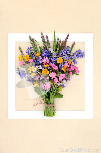 Image of Spring Wildflower Posy Background Frame
