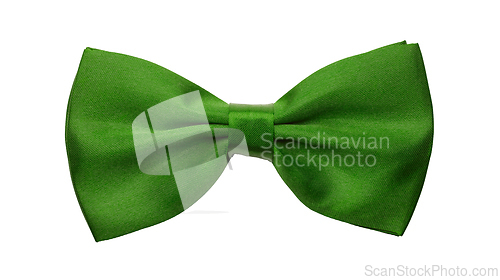 Image of Green satin bow tie, formal dress code necktie accessory