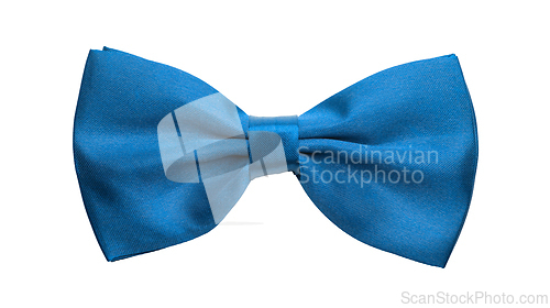 Image of Blue satin bow tie, formal dress code necktie accessory