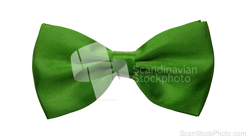 Image of Green satin bow tie, formal dress code necktie accessory