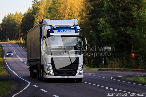 Image of Volvo Semi Trailer Trucking in Morning Light