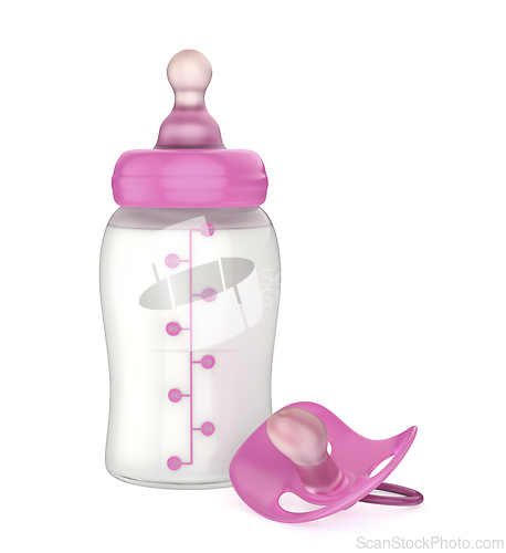 Image of Baby milk bottle and pacifier