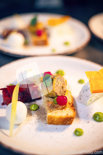 Image of Luxury food on wedding table, close up