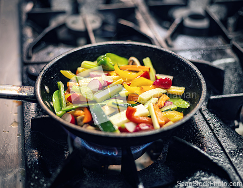 Image of Sliced vegetables in the pan