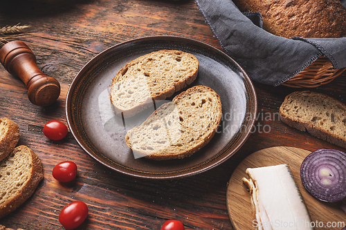 Image of Slices of rustic sourdough bread