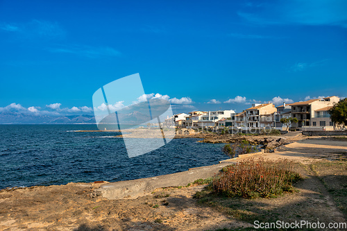 Image of Sandy natural beach in city Can Picafort. Balearic Islands Mallorca Spain.