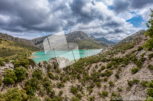 Image of Embassament de Cuber, A reservoir in the Serra de Tramuntana mountains. Balearic Islands Mallorca Spain. Travel agency vacation concept.