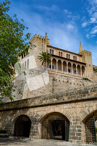 Image of Gothic medieval Royal Palace of La Almudaina. Palma de Mallorca. Balearic Islands Spain.