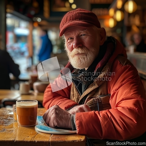 Image of Man Sitting at Table With Glass of Beer