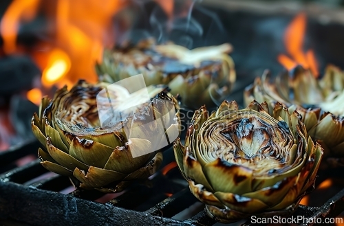 Image of Grilled Artichokes Being Cooked on a Grill