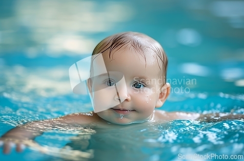 Image of Baby Swimming in Water Pool, Adorable Moment Captured