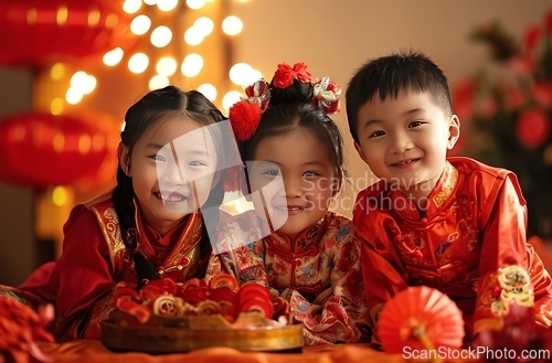 Image of Group of Young Children Sitting Together in a Row