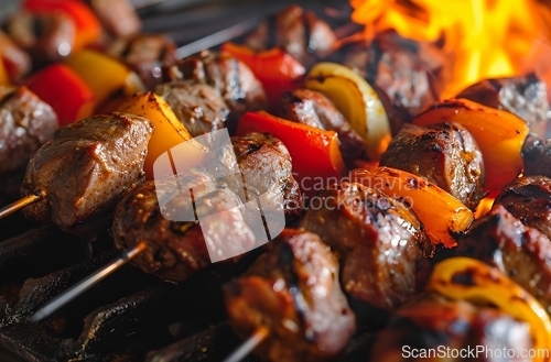 Image of Close Up of Meat and Vegetables on a Grill