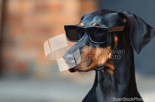 Image of Black and Brown Dog Wearing Sunglasses on Its Head