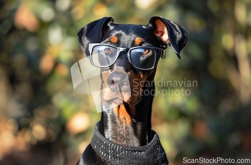 Image of Black and Brown Dog Wearing Sunglasses and Sweater
