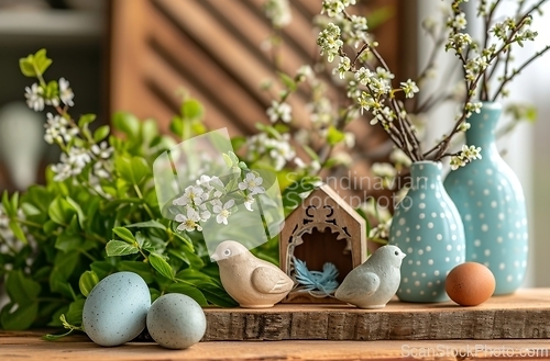 Image of Wooden Table With Vases of Flowers, Natural Decor for Any Space