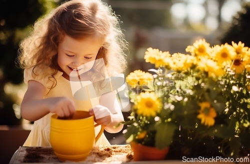 Image of Little Girl Holding Yellow Cup at a Picnic in the Park