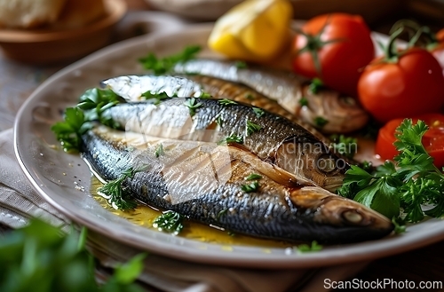 Image of Freshly Cooked Fish and Vegetables Plated on a Table for a Delicious Meal