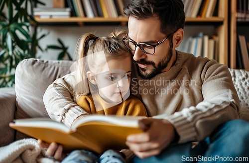 Image of Man Reading Book to Little Girl, Enriching Learning Experience and Bonding Moment