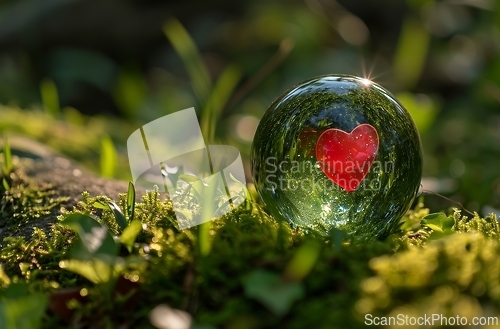 Image of Glass Ball With Heart Design - Transparent Sphere With Painted Red Heart
