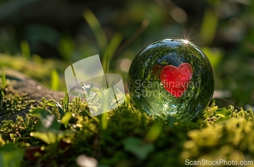 Image of Glass Ball With Heart Design - Transparent Sphere With Painted Red Heart