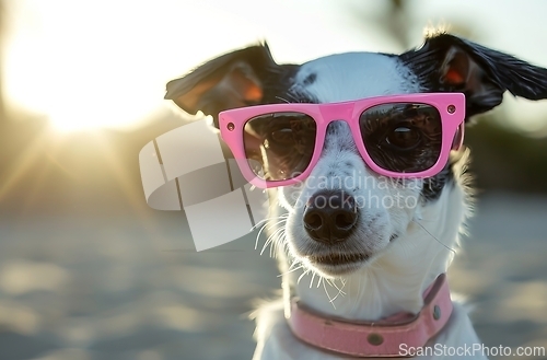 Image of Dog Wearing Pink Sunglasses and Collar For a Stylish Look