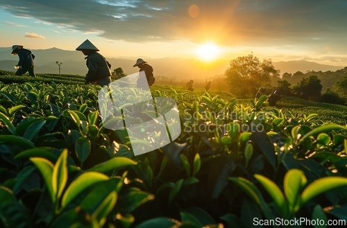 Image of Group of People Standing on Top of Lush Green Field