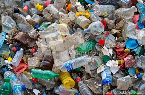 Image of Pile of Plastic Bottles and Trash, Environmental Waste and Pollution