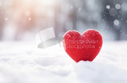 Image of Red Heart in Snow - Symbol of Love in Winter Nature Scene