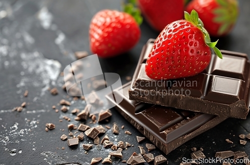 Image of Delicious Chocolate Bars Topped With Fresh Strawberries - Irresistible Sweet Treat