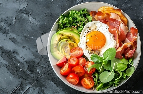 Image of Nourishing Bowl With Eggs, Bacon, Tomatoes, Avocado, and More