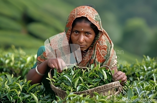Image of Tea picker at work in India