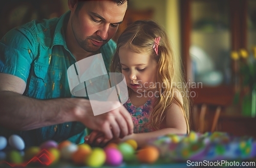Image of Man and Little Girl Play With Eggs