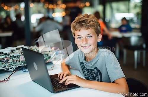 Image of Young Boy Sitting in Front of Laptop Computer to Learn and Explore