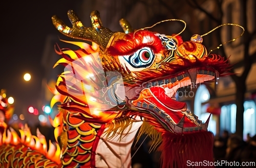 Image of Nighttime Illuminated Dragon Head, A Captivating Sight