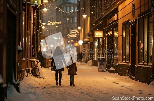 Image of Winter evening stroll city