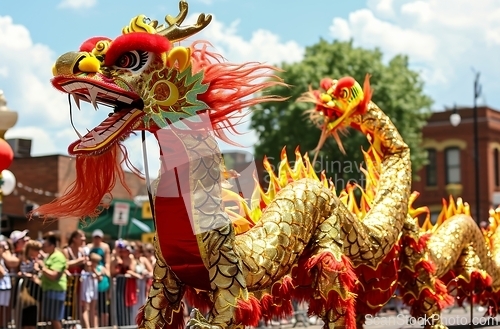 Image of Golden dragon procession in daylight