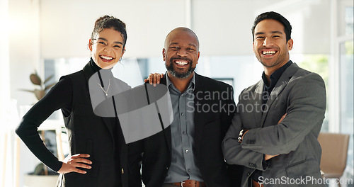 Image of Business people, happy with diversity and face of team with smile, financial advisor group in the workplace. Professional, collaboration and trust, confidence in portrait and accounting partners
