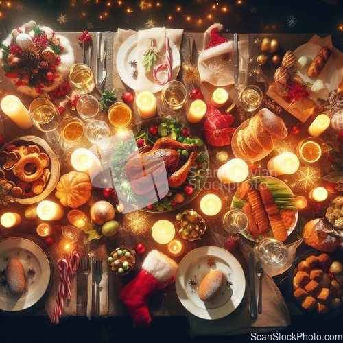 Image of enormous christmas feast laid out on table 