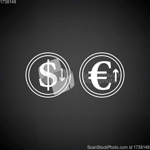 Image of Falling Dollar And Growth Up Euro Coins Icon