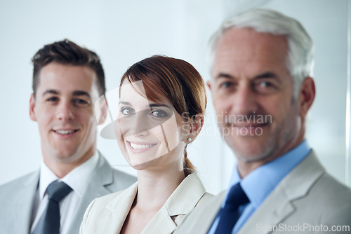 Image of Business people, portrait and company pride in office, cooperation and teamwork in workplace. Coworkers, together and confidence in staff for collaboration, colleagues and solidarity by accountants