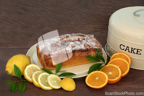 Image of Lemon and Orange Drizzle Cake with Fresh Fruit