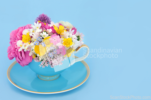 Image of Flowers and Wildflowers Teacup Surreal Arrangement