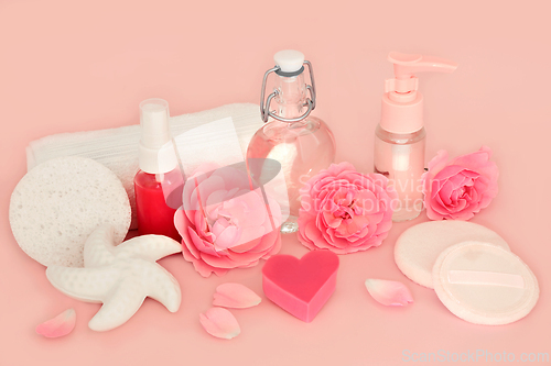 Image of Feminine Rose Flower Spa Beauty Treatment Products