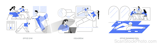 Image of Recreational facilities in modern office isolated cartoon vector illustrations se