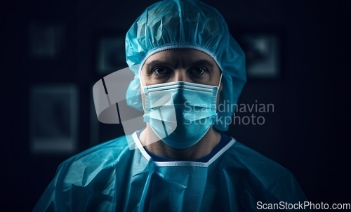 Image of Close-up portrait of a doctor in a medical mask, symbolizing dedication and commitment to healthcare in the pandemic era